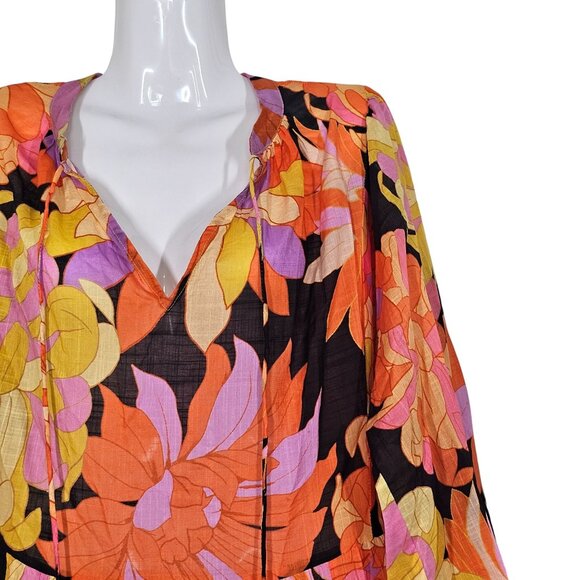 Seafolly Womens Floral Long Sleeve Palm Spring Tier Swing Dress Black S/M NWT - Picture 6 of 16